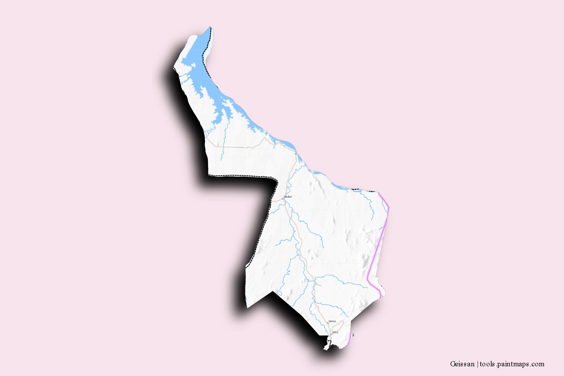 Mapa de barrios y pueblos de Geissan con efecto de sombra 3D