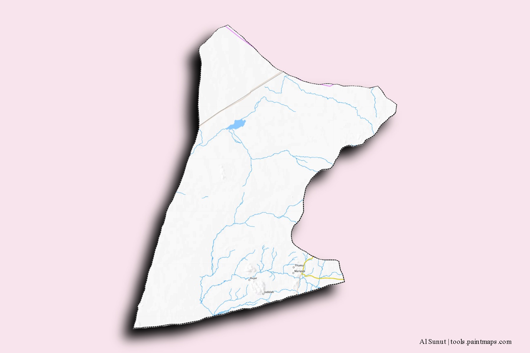 Mapa de barrios y pueblos de Al Sunut con efecto de sombra 3D