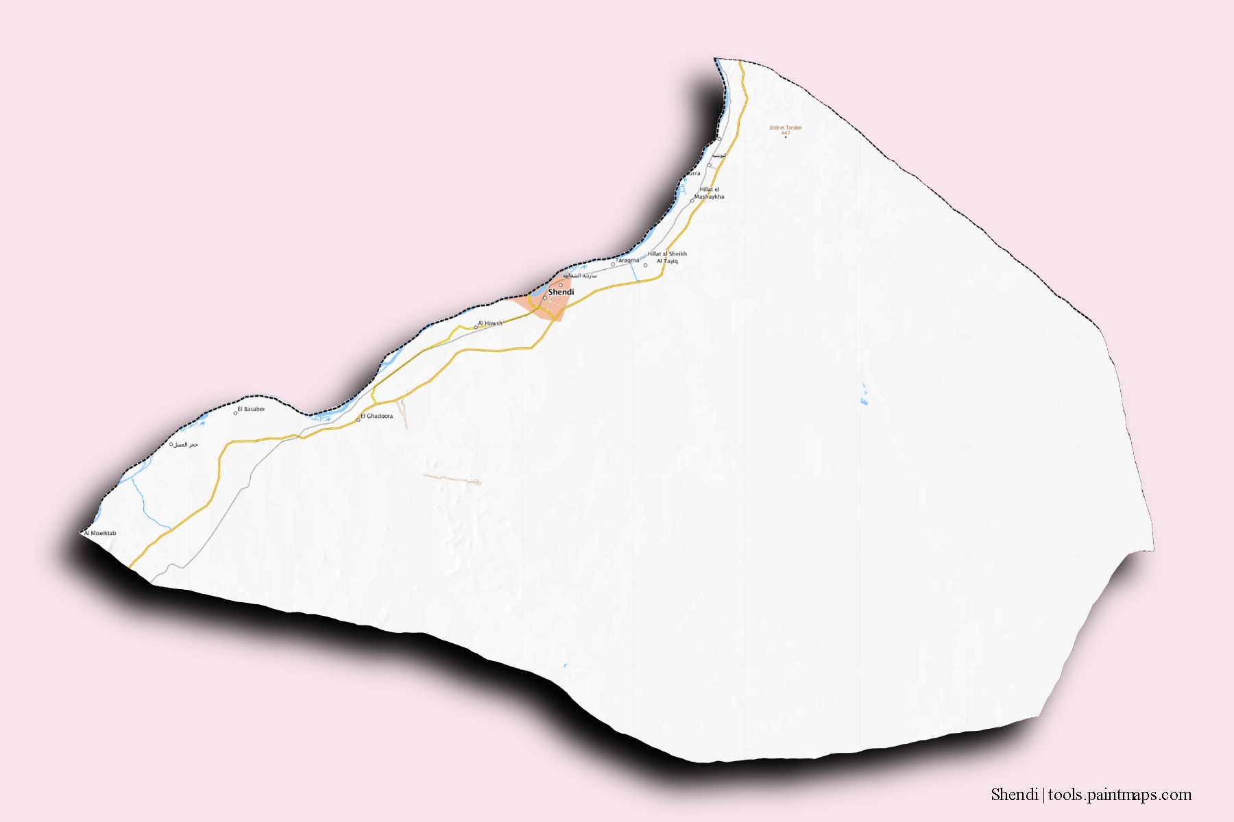 3D gölge efektli Shendi mahalleleri ve köyleri haritası