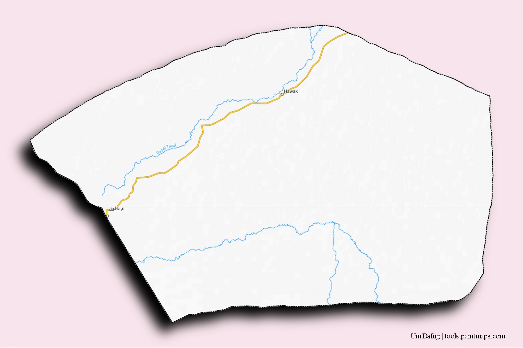 Um Dafug neighborhoods and villages map with 3D shadow effect