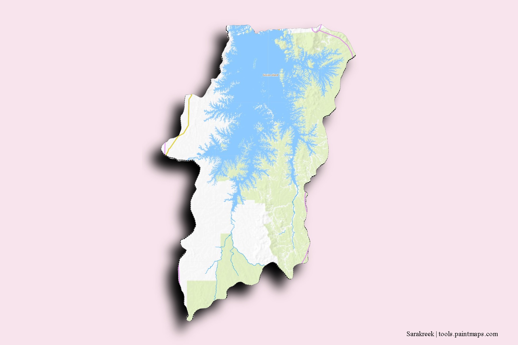 Sarakreek neighborhoods and villages map with 3D shadow effect