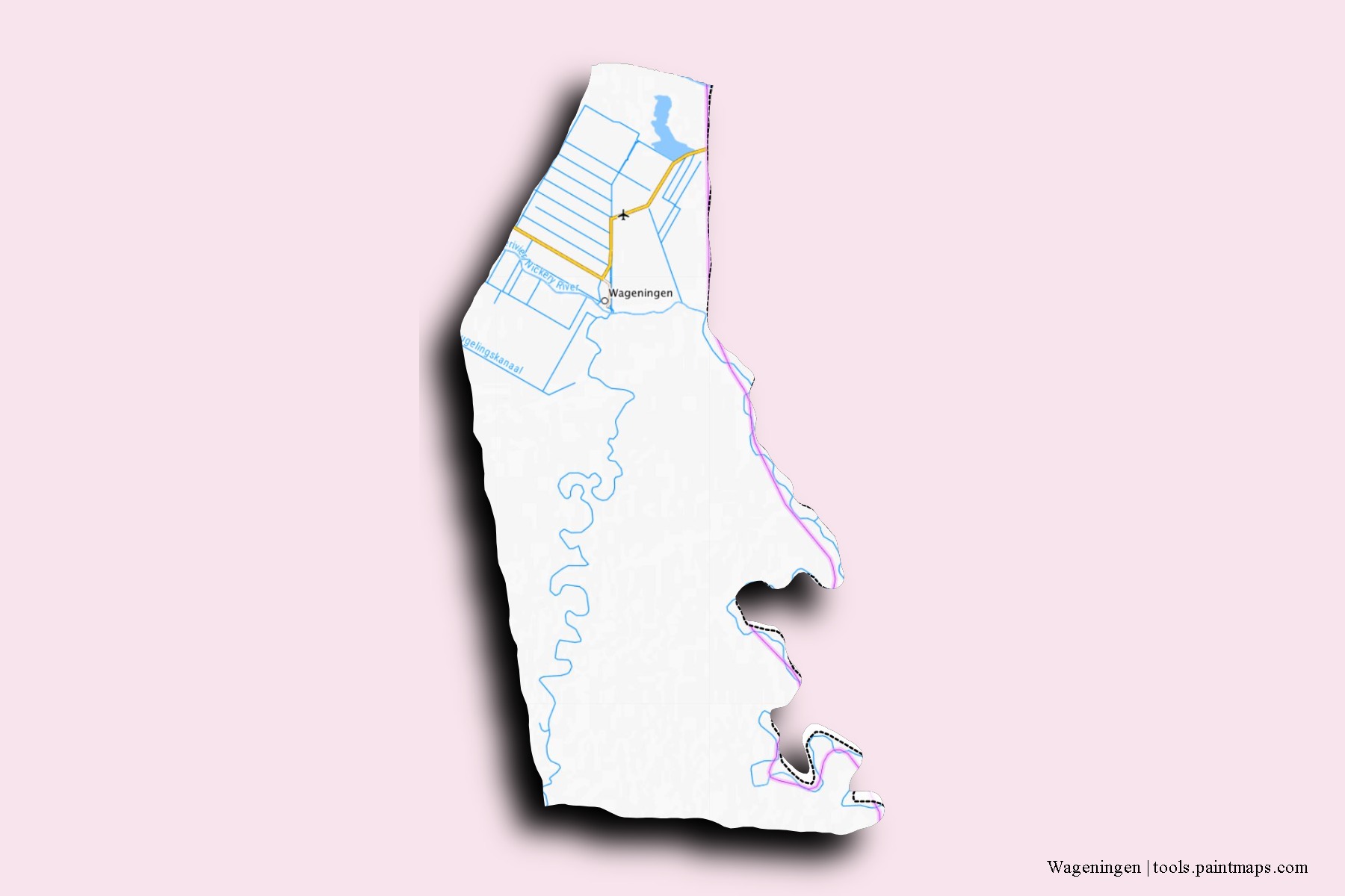 Wageningen neighborhoods and villages map with 3D shadow effect