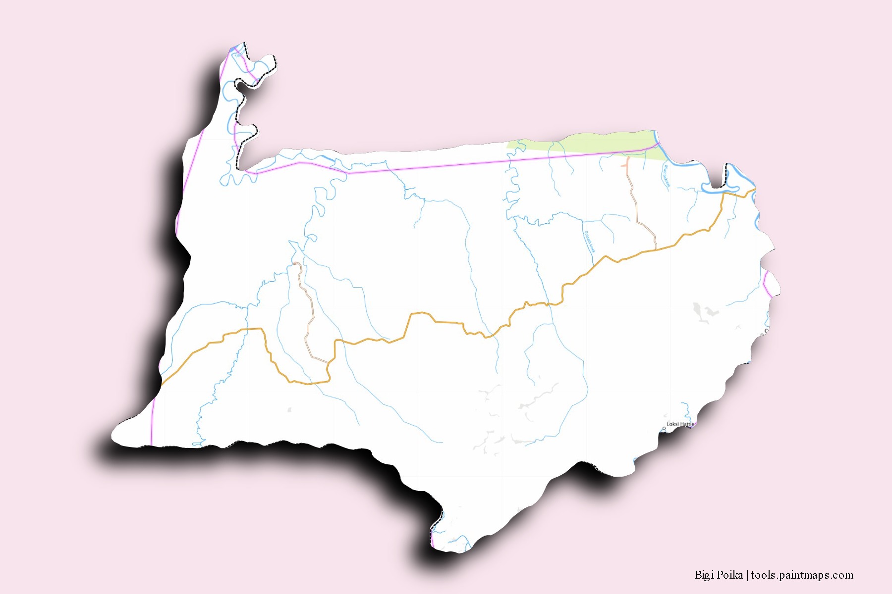 Mapa de barrios y pueblos de Bigi Poika con efecto de sombra 3D