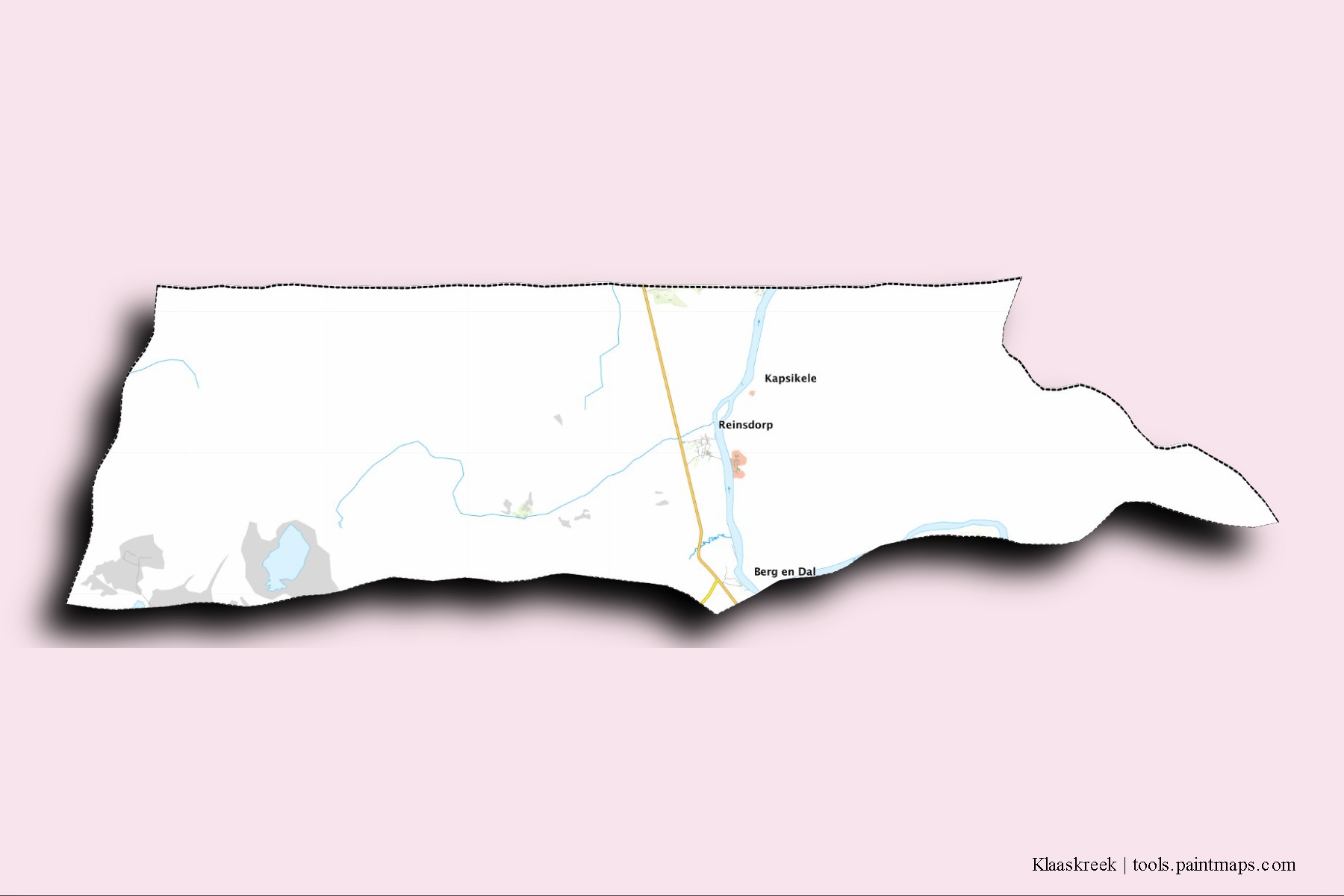 Mapa de barrios y pueblos de Klaaskreek con efecto de sombra 3D