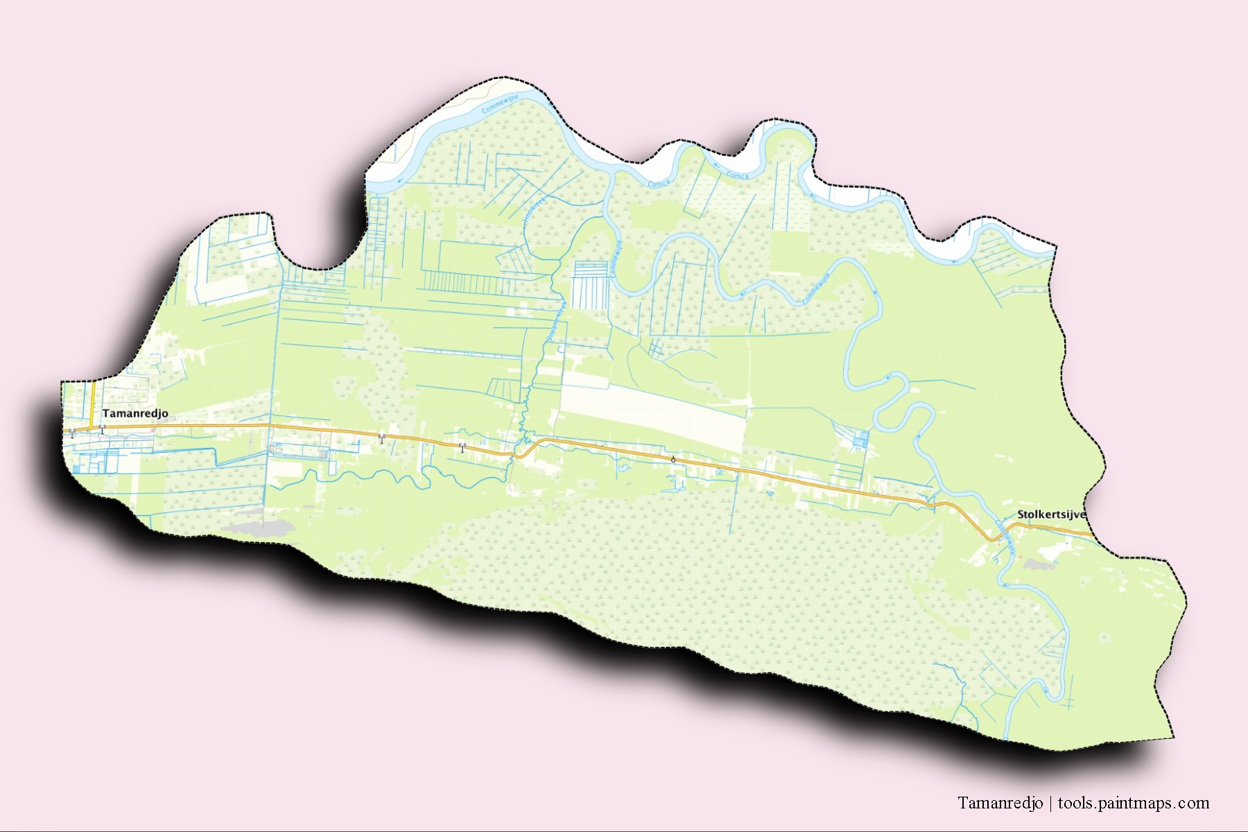 Tamanredjo neighborhoods and villages map with 3D shadow effect