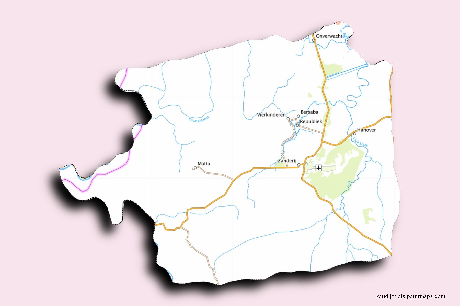 Mapa de barrios y pueblos de Zuid con efecto de sombra 3D