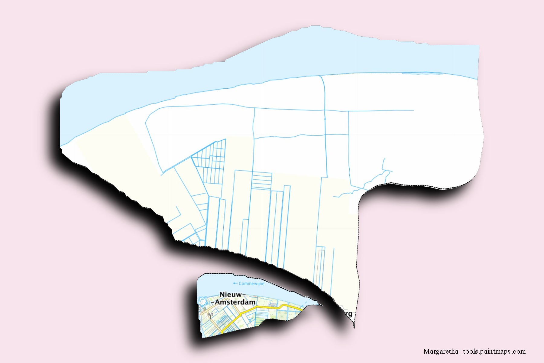 Margaretha neighborhoods and villages map with 3D shadow effect