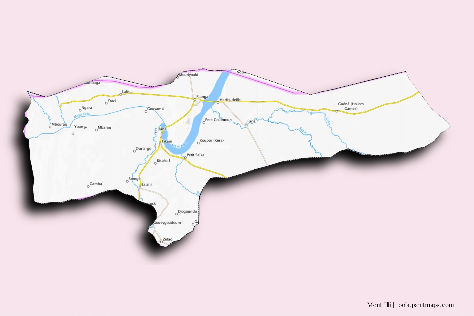 Mont Illi neighborhoods and villages map with 3D shadow effect