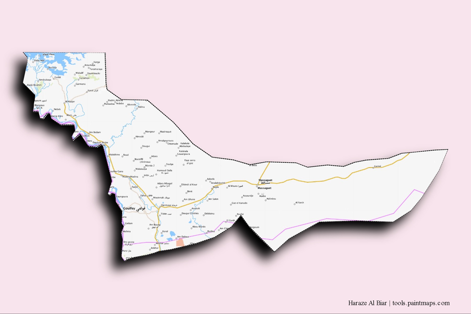 3D gölge efektli Haraze Al Biar mahalleleri ve köyleri haritası