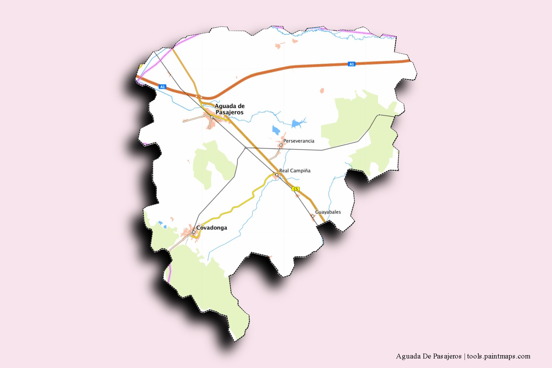 Mapa de barrios y pueblos de Aguada De Pasajeros con efecto de sombra 3D