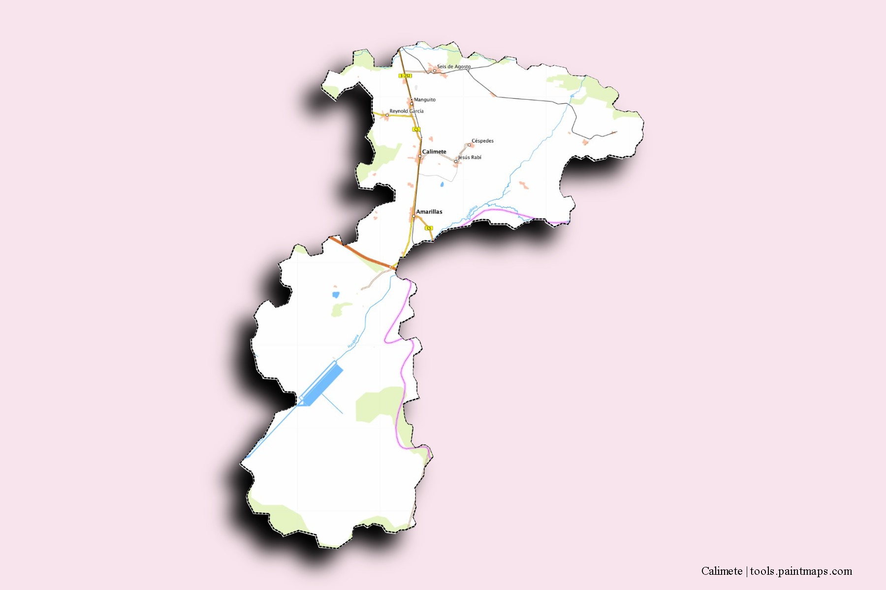 Calimete neighborhoods and villages map with 3D shadow effect