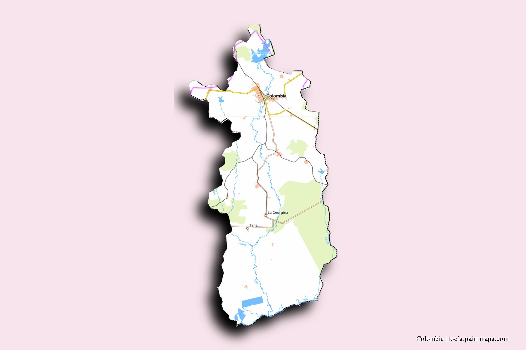 Mapa de barrios y pueblos de Colombia con efecto de sombra 3D