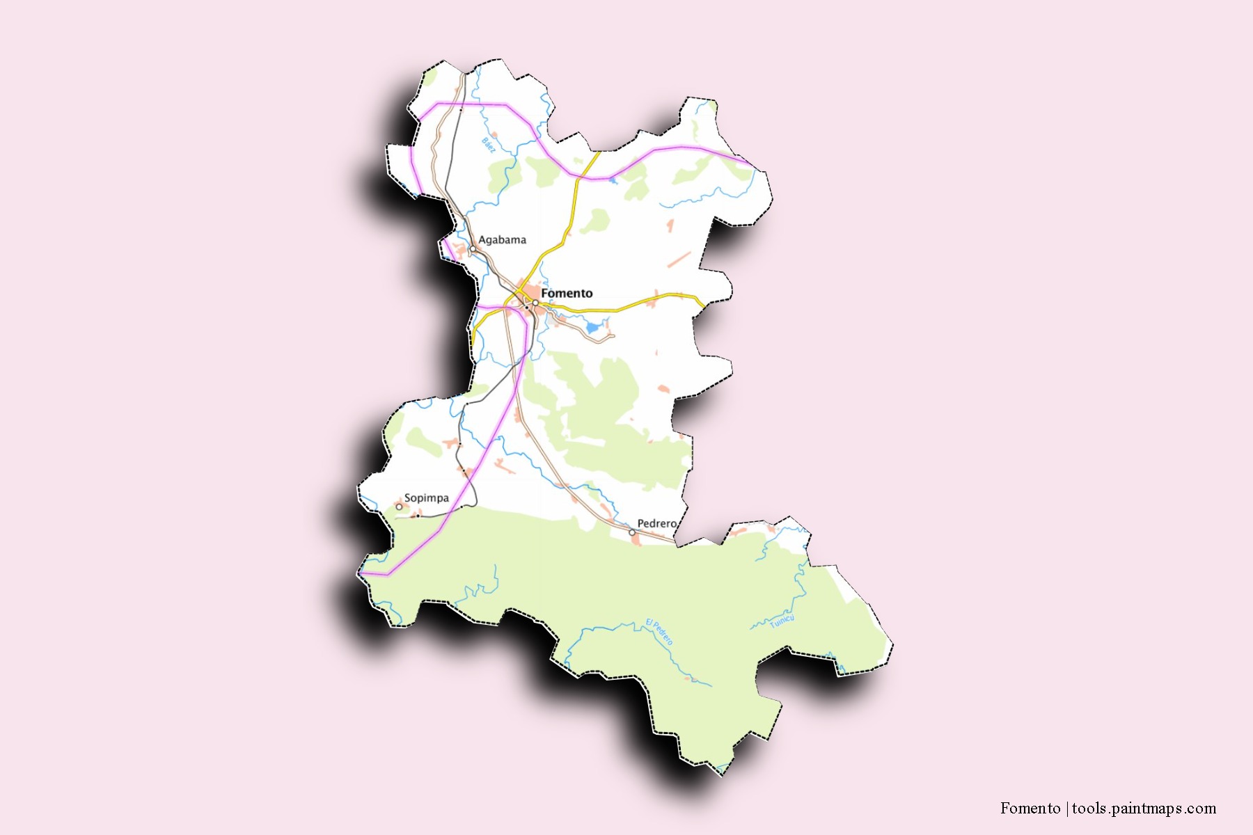 Mapa de barrios y pueblos de Fomento con efecto de sombra 3D