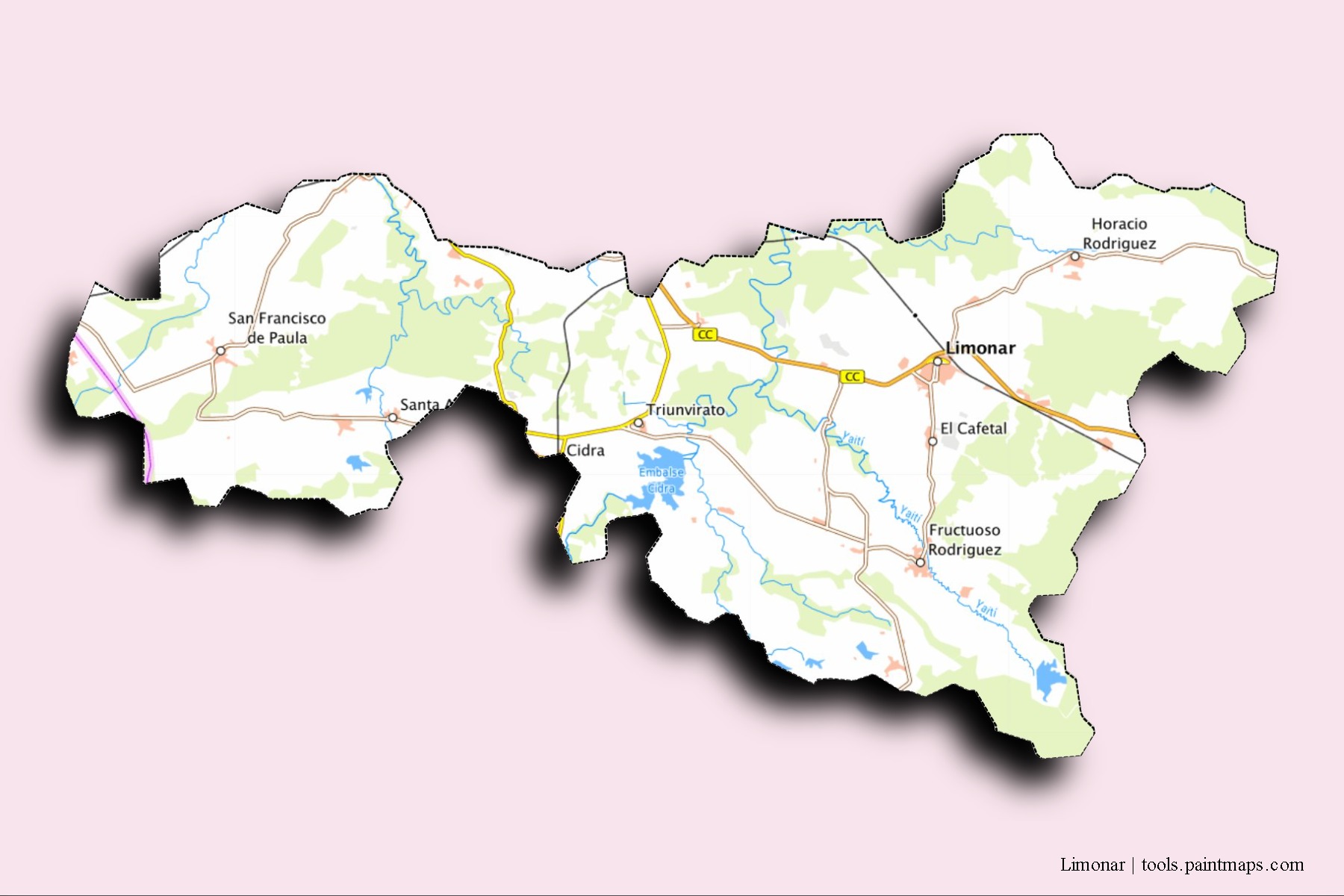 Mapa de barrios y pueblos de Limonar con efecto de sombra 3D