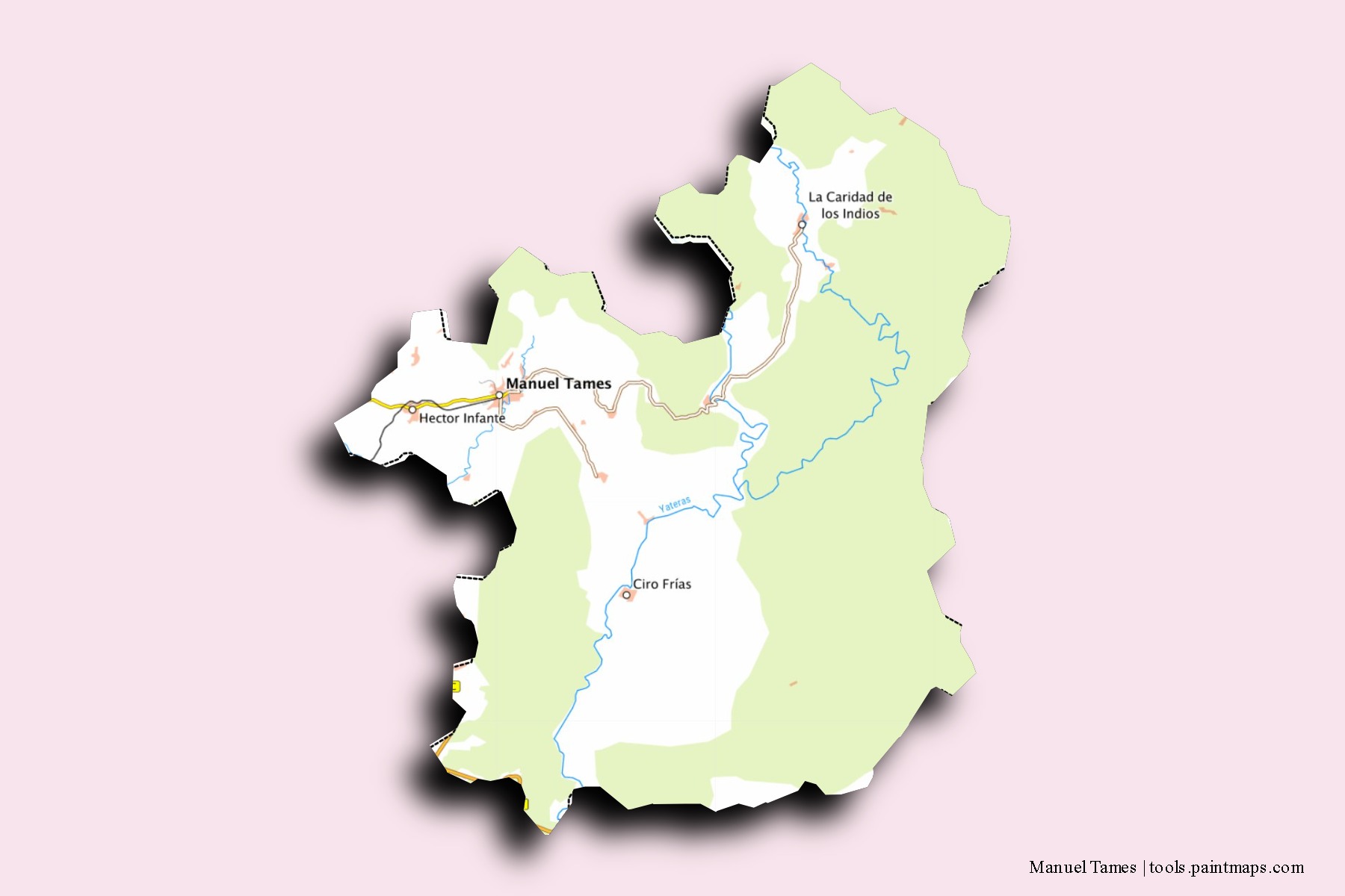 Mapa de barrios y pueblos de Manuel Tames con efecto de sombra 3D