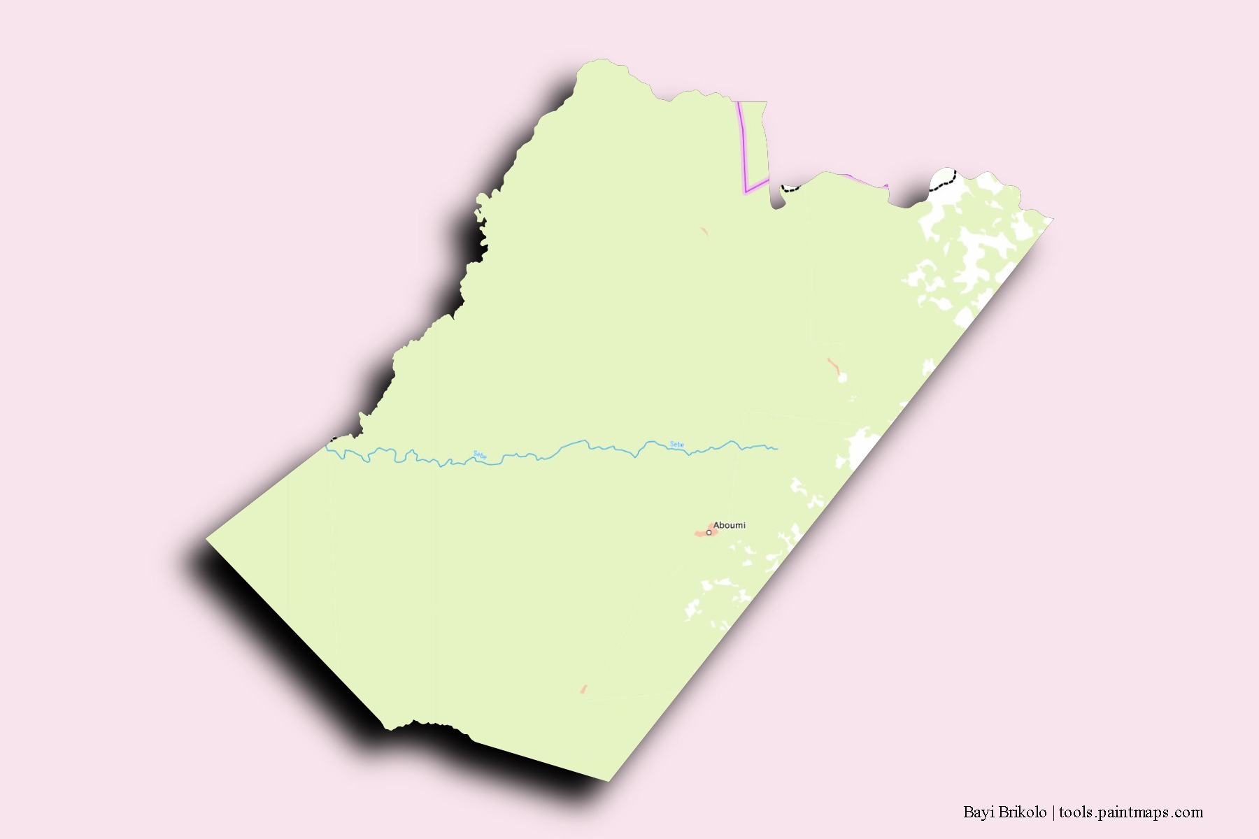 Sebe-Brikolo Department neighborhoods and villages map with 3D shadow effect