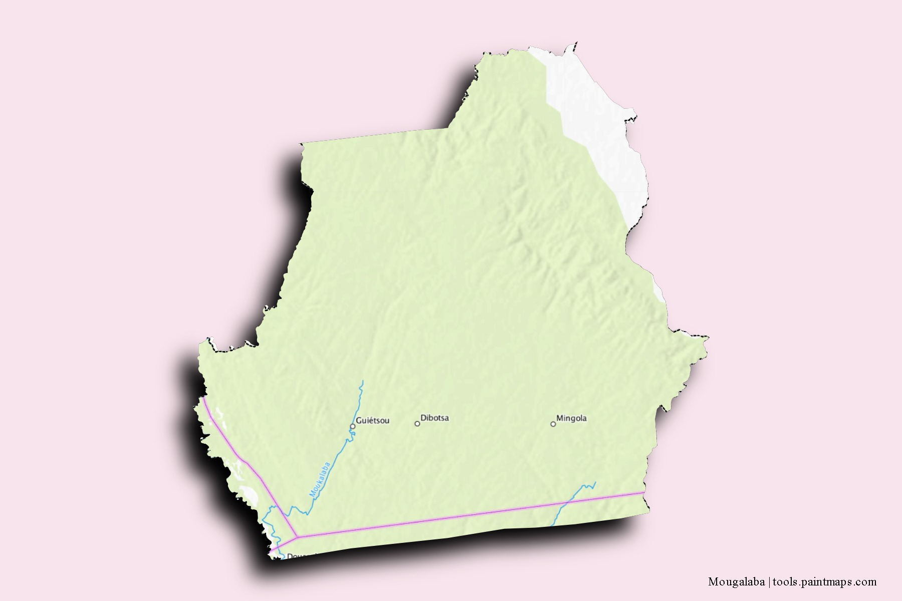 Mapa de barrios y pueblos de Mougalaba con efecto de sombra 3D