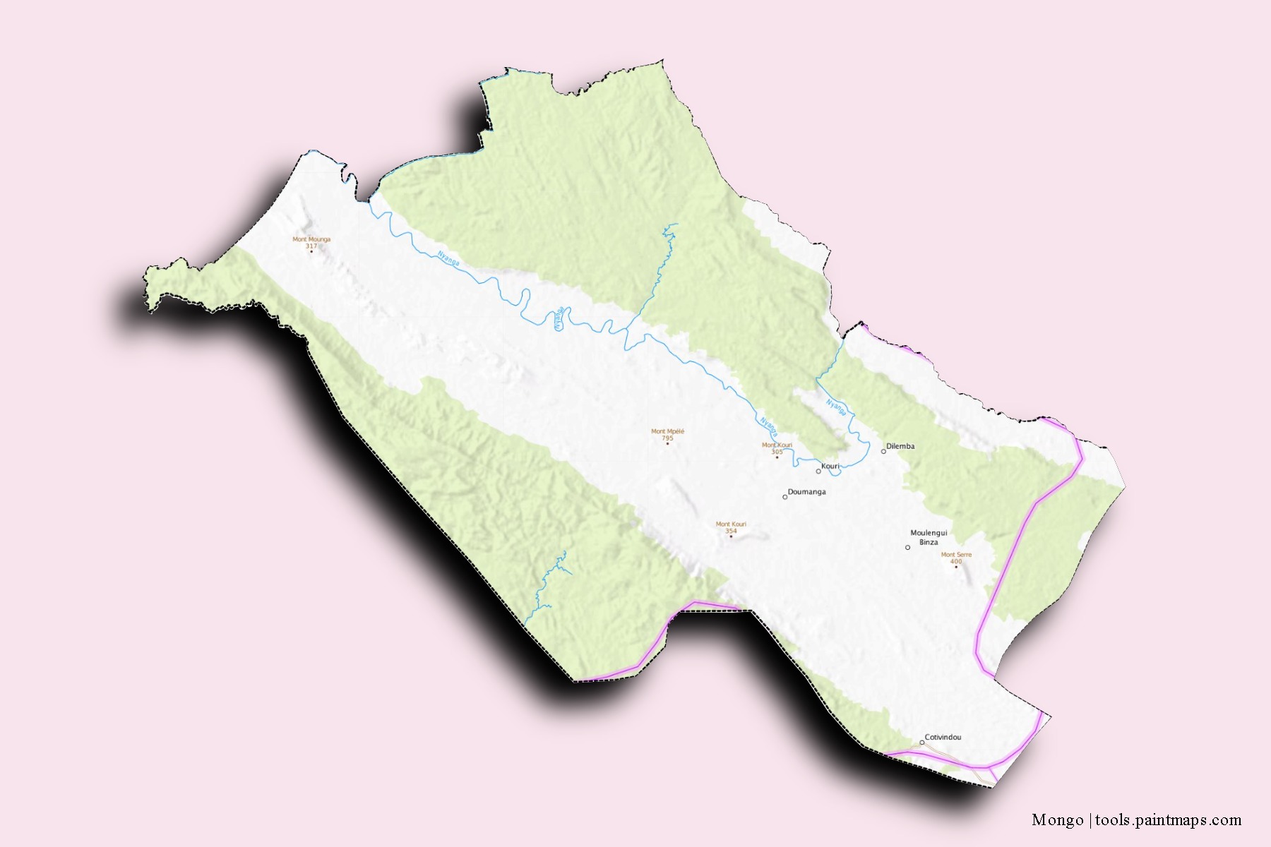 Mapa de barrios y pueblos de Mongo con efecto de sombra 3D