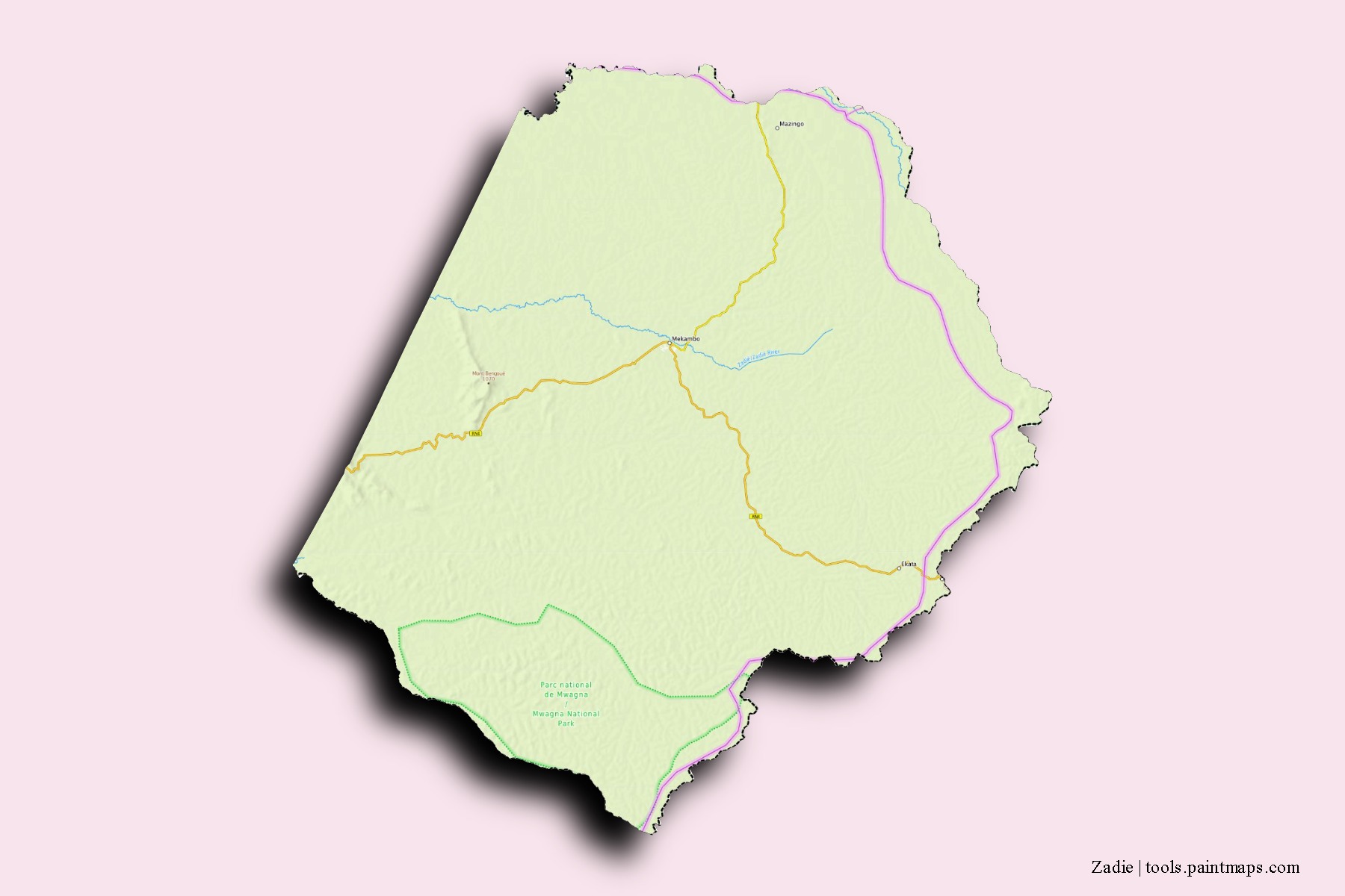 Mapa de barrios y pueblos de Zadie con efecto de sombra 3D