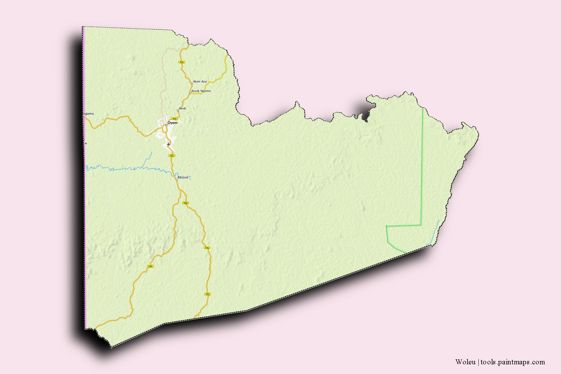 3D gölge efektli Woleu mahalleleri ve köyleri haritası