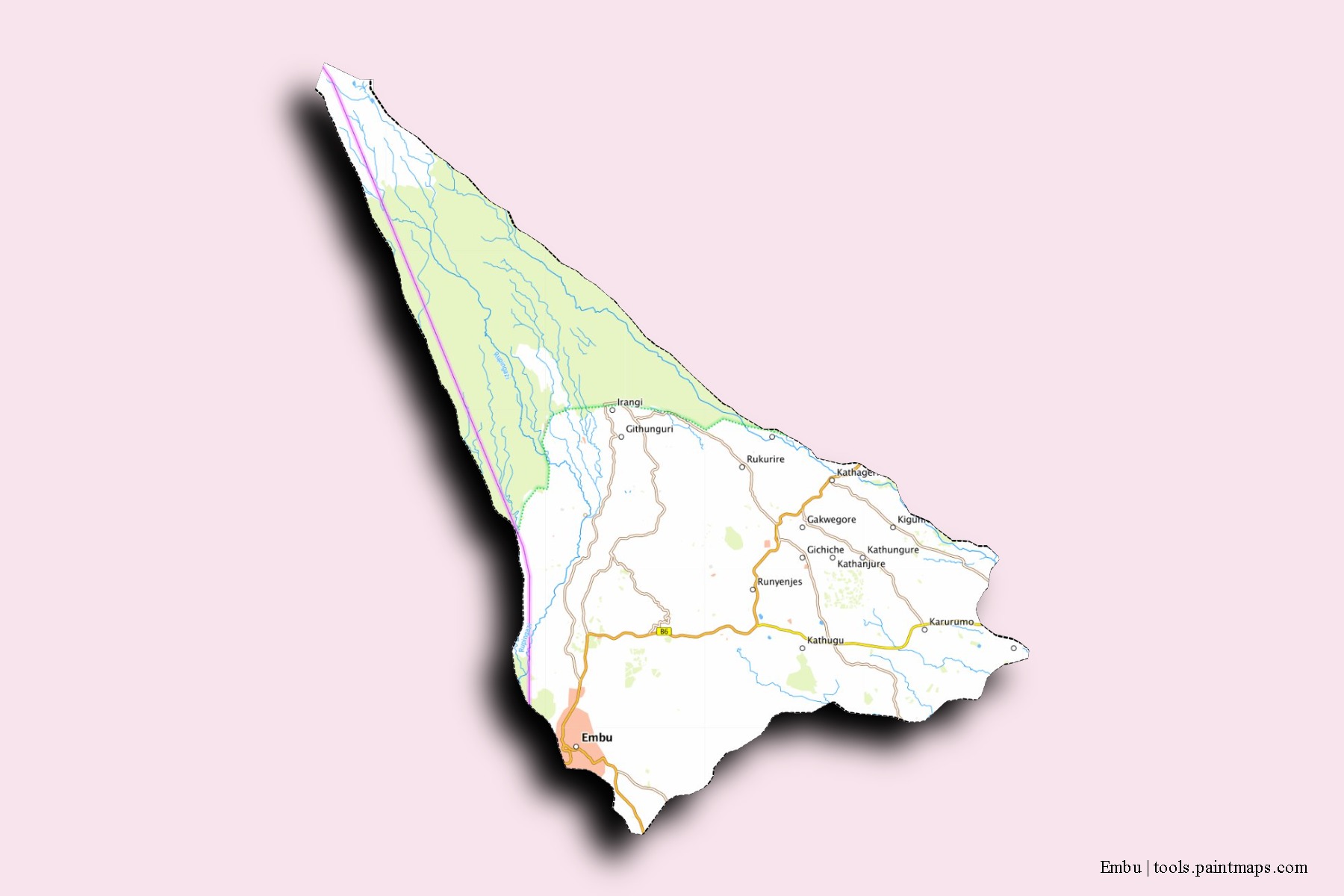 Mapa de barrios y pueblos de Embu con efecto de sombra 3D