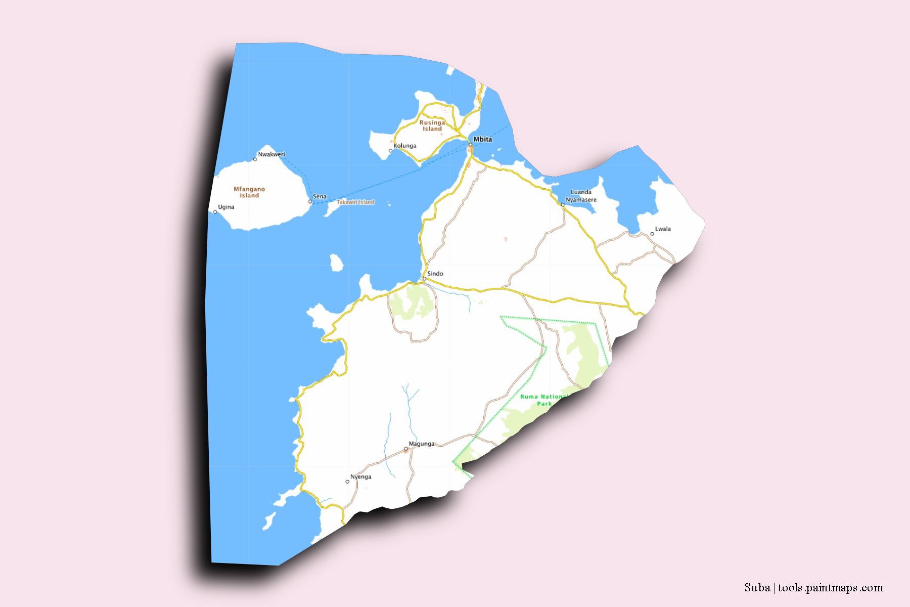 Mapa de barrios y pueblos de Suba con efecto de sombra 3D