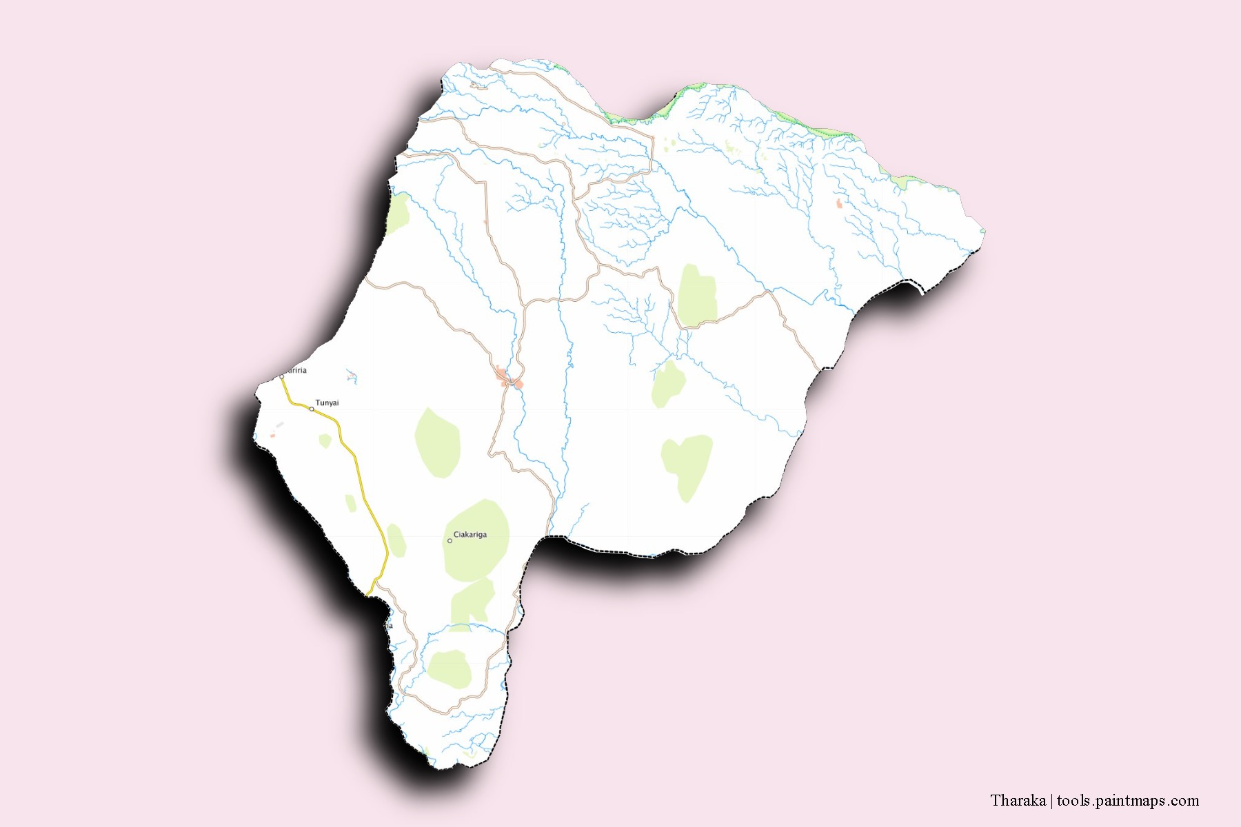 Tharaka neighborhoods and villages map with 3D shadow effect