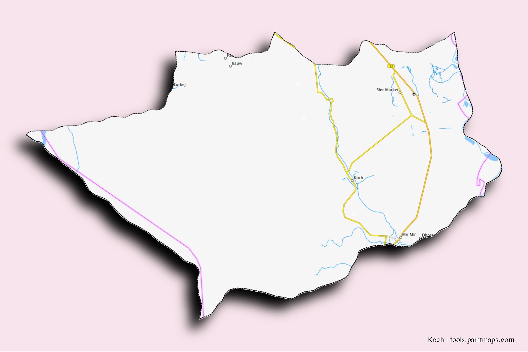 Koch neighborhoods and villages map with 3D shadow effect