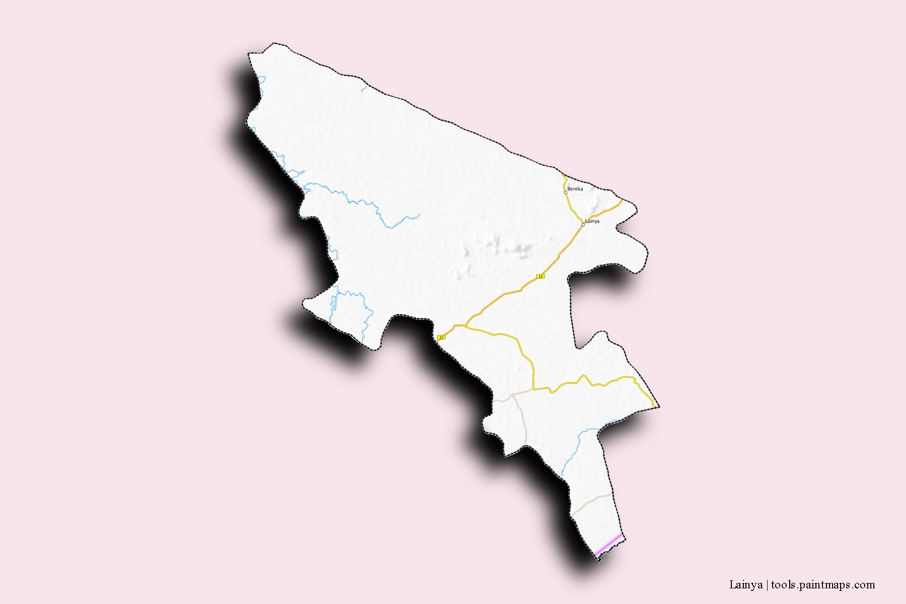 Mapa de barrios y pueblos de Lainya con efecto de sombra 3D