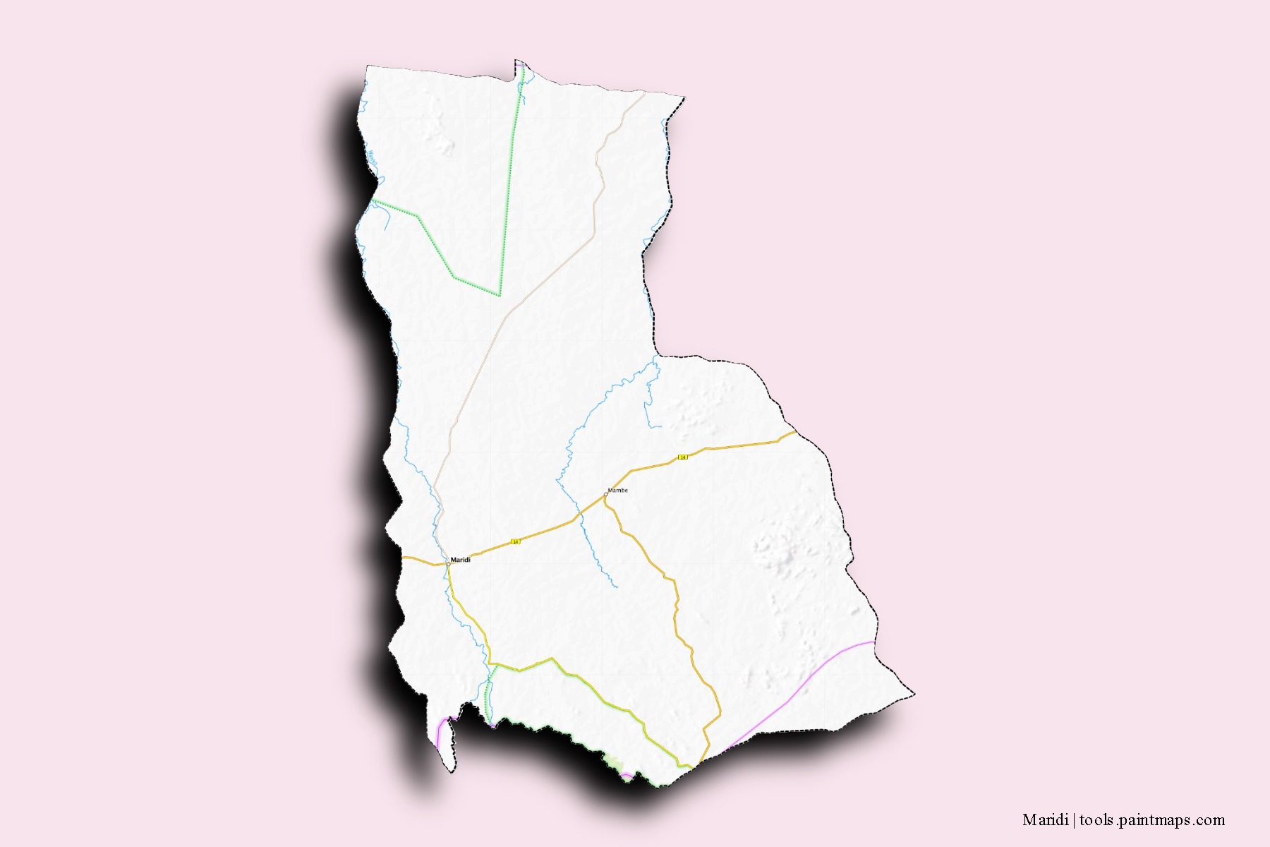 Mapa de barrios y pueblos de Maridi con efecto de sombra 3D