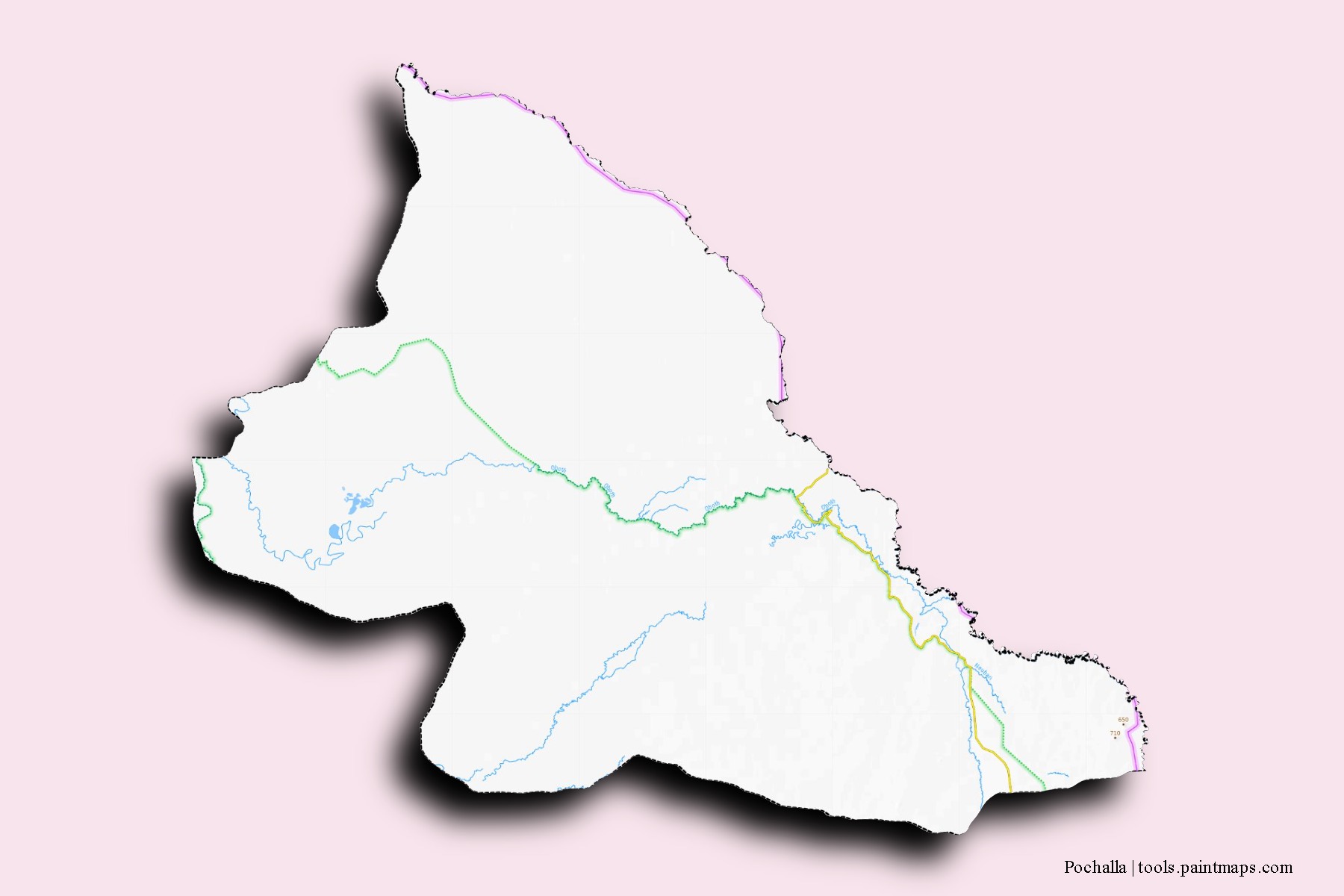 Pochalla neighborhoods and villages map with 3D shadow effect