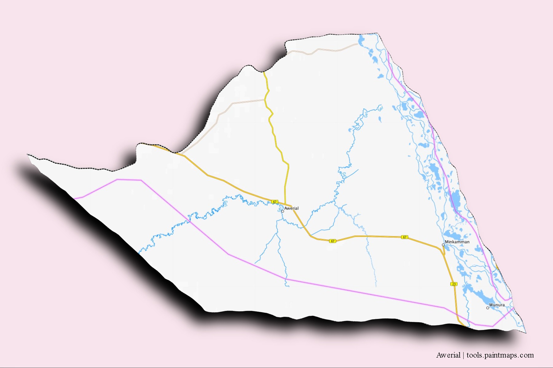 Awerial neighborhoods and villages map with 3D shadow effect