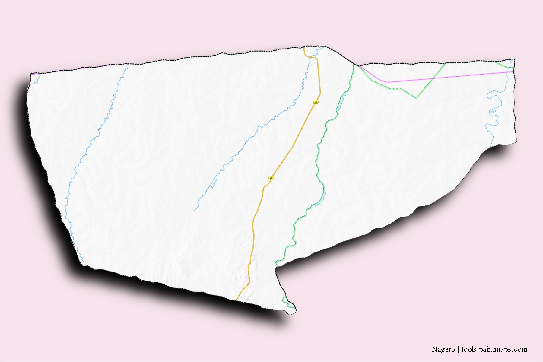 Nagero neighborhoods and villages map with 3D shadow effect