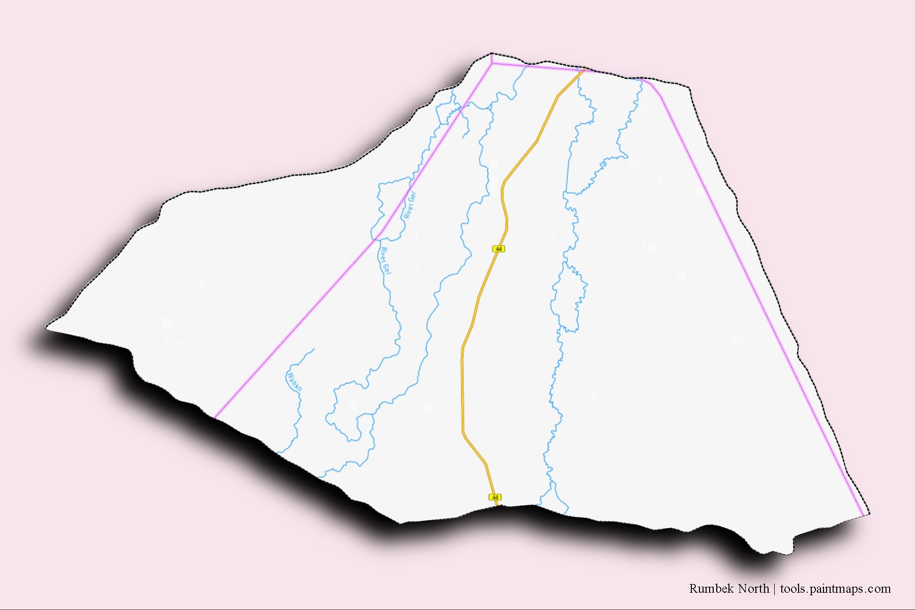 Mapa de barrios y pueblos de Rumbek North con efecto de sombra 3D