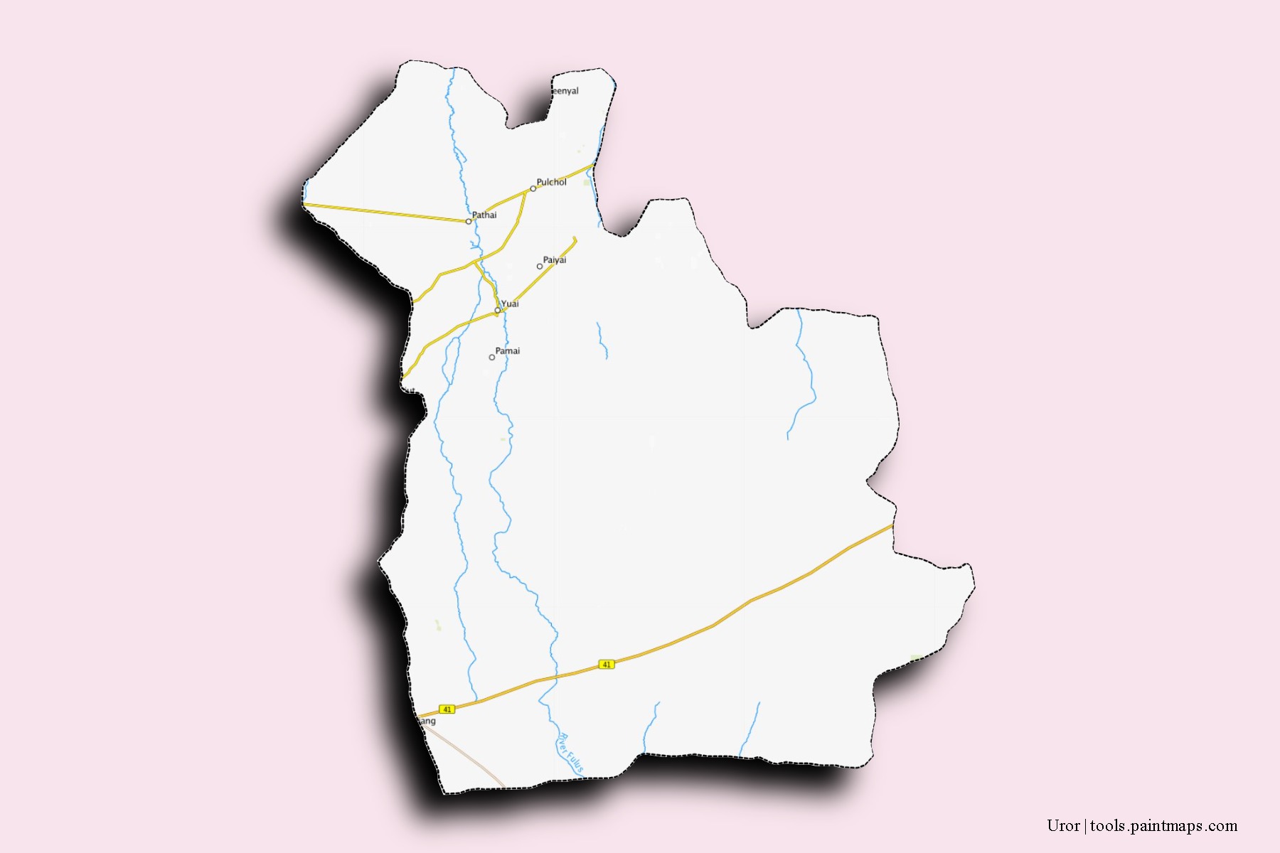 Mapa de barrios y pueblos de Uror con efecto de sombra 3D