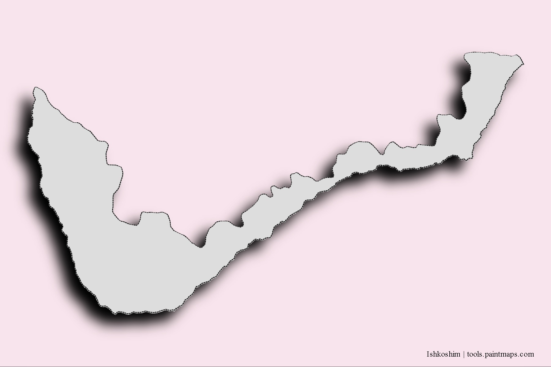 Ishkoshim neighborhoods and villages map with 3D shadow effect