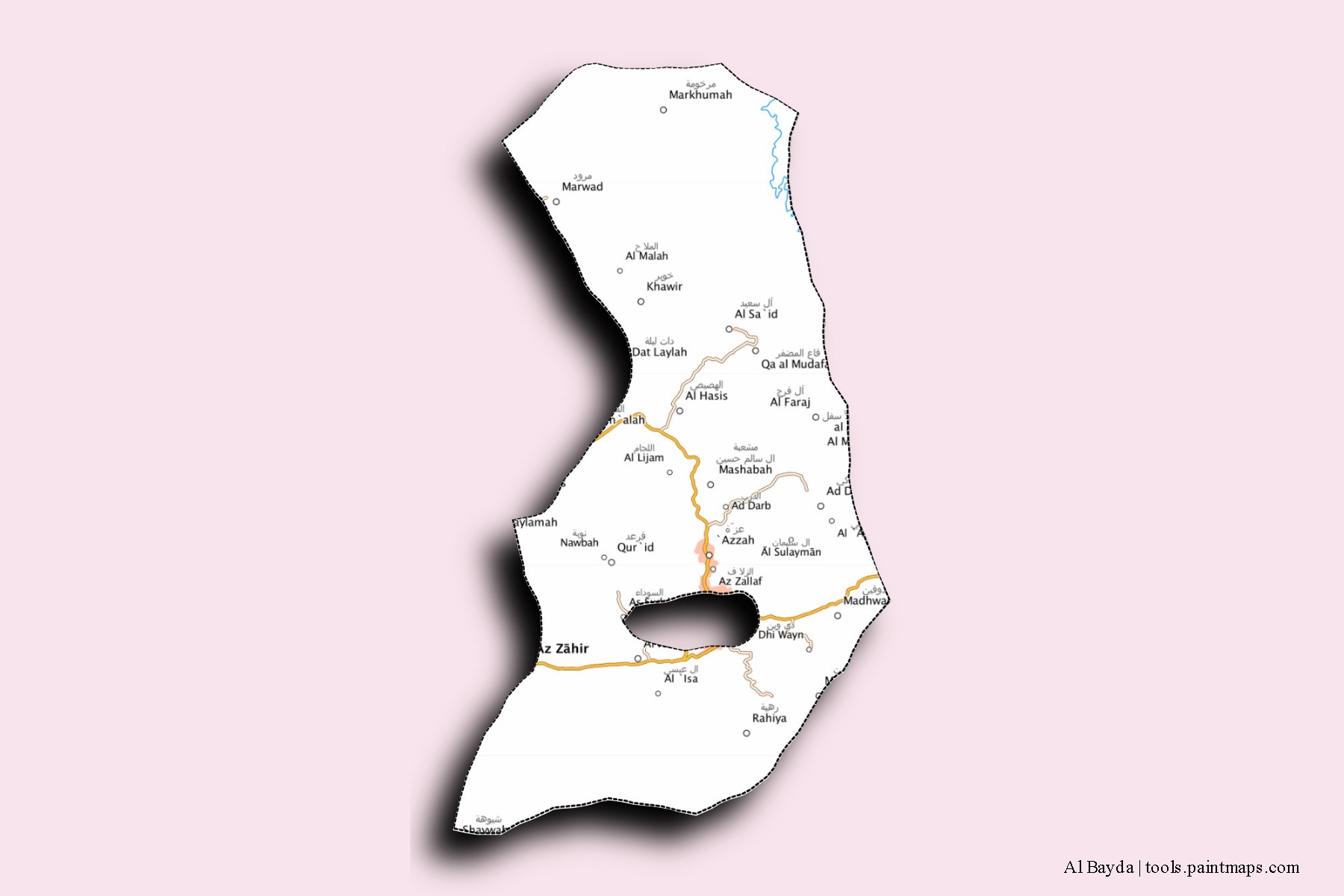 Mapa de barrios y pueblos de Al Bayda con efecto de sombra 3D