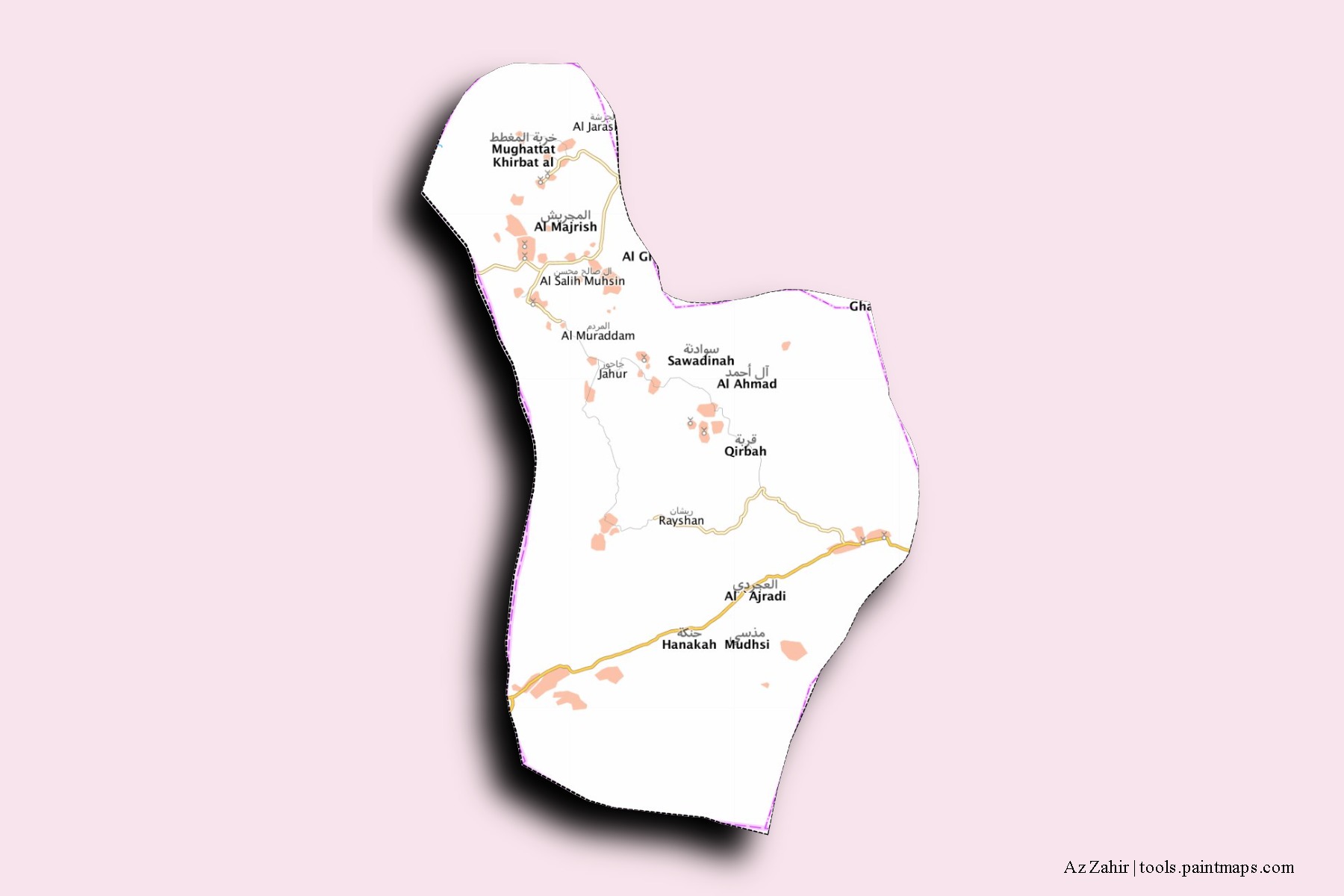 Mapa de barrios y pueblos de Az Zahir con efecto de sombra 3D