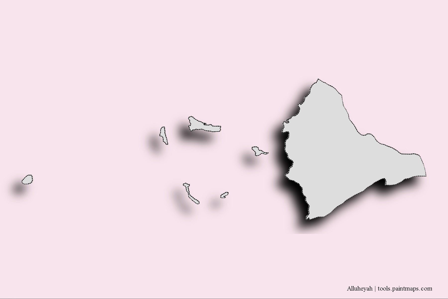 Mapa de barrios y pueblos de Alluheyah con efecto de sombra 3D