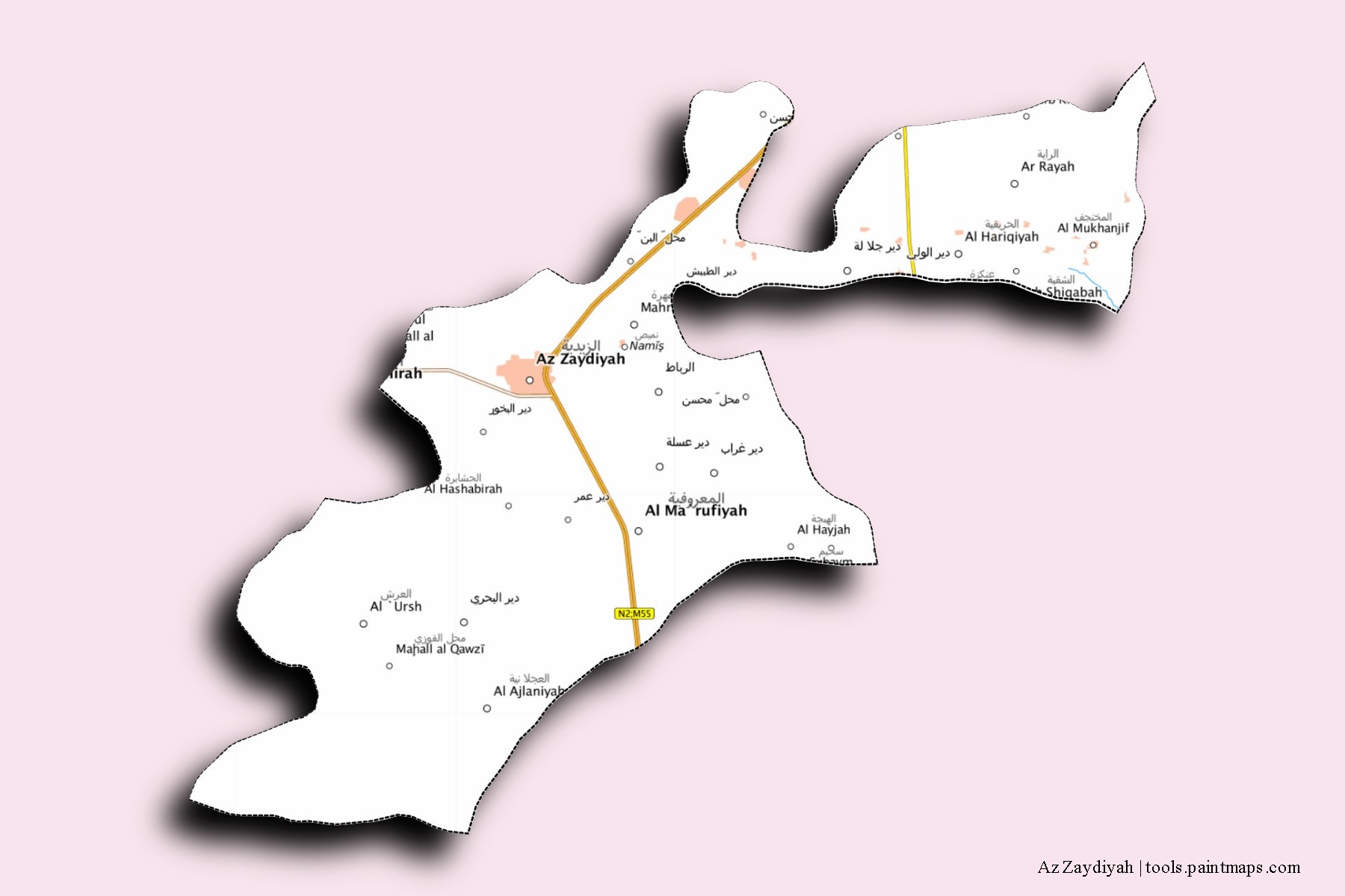 Az Zaydiyah neighborhoods and villages map with 3D shadow effect