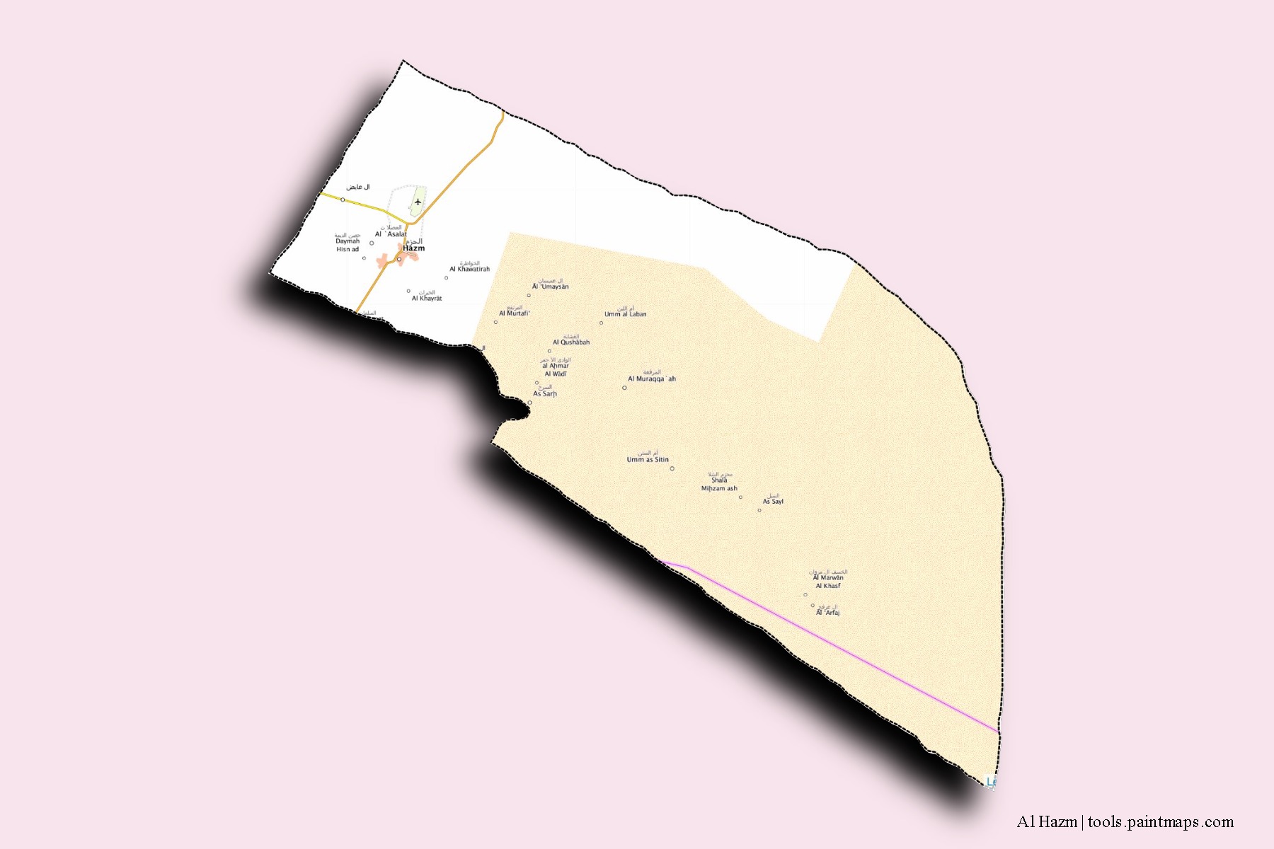 3D gölge efektli Al Hazm mahalleleri ve köyleri haritası