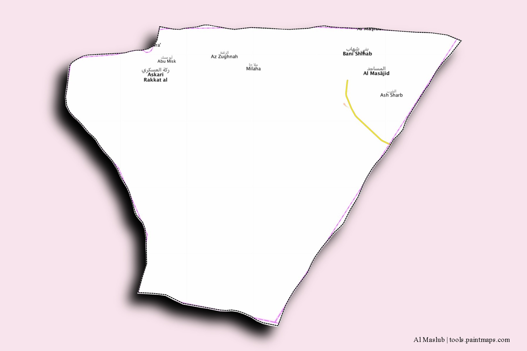 Al Maslub neighborhoods and villages map with 3D shadow effect