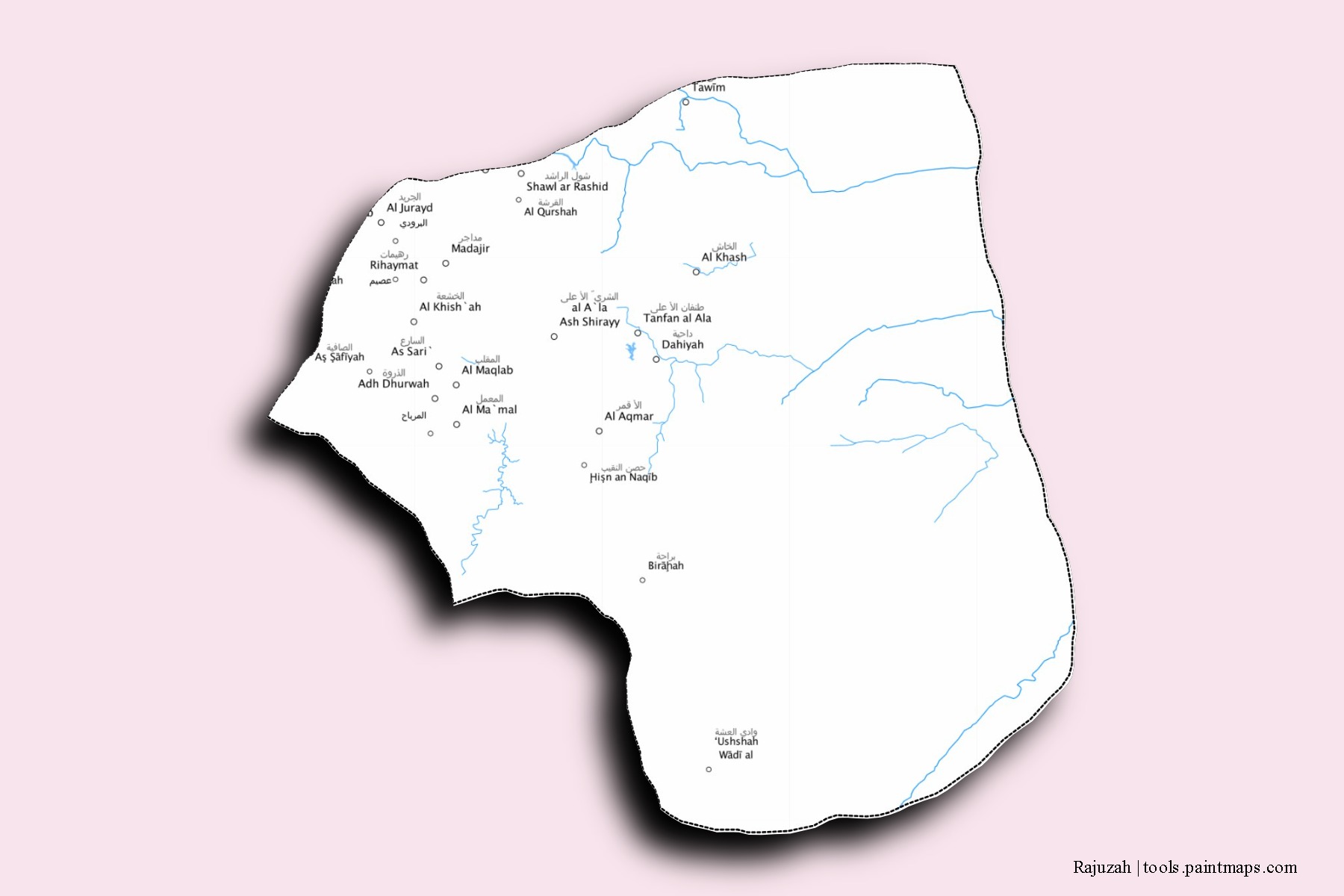 Rajuzah neighborhoods and villages map with 3D shadow effect