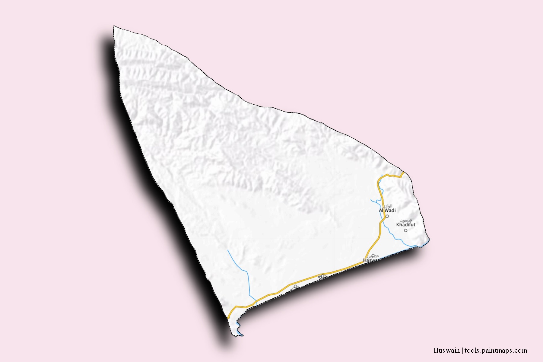 Mapa de barrios y pueblos de Huswain con efecto de sombra 3D