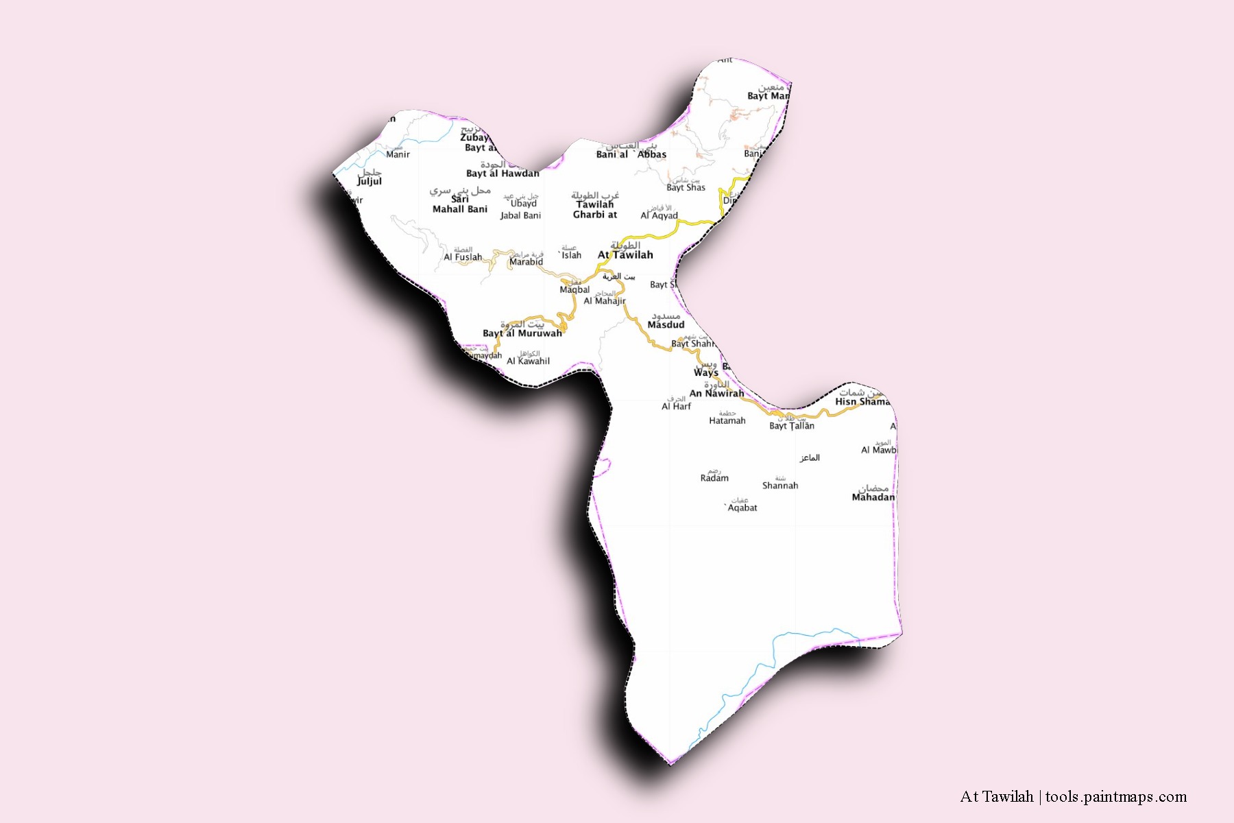 Mapa de barrios y pueblos de At Tawilah con efecto de sombra 3D