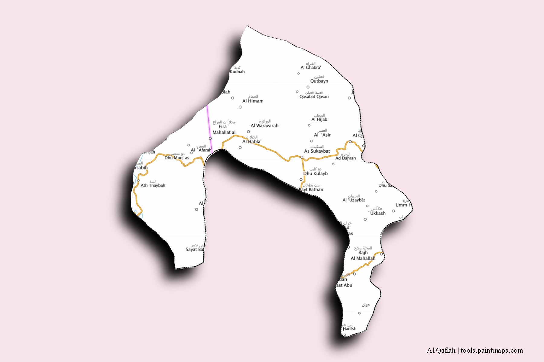 Al Qaflah neighborhoods and villages map with 3D shadow effect