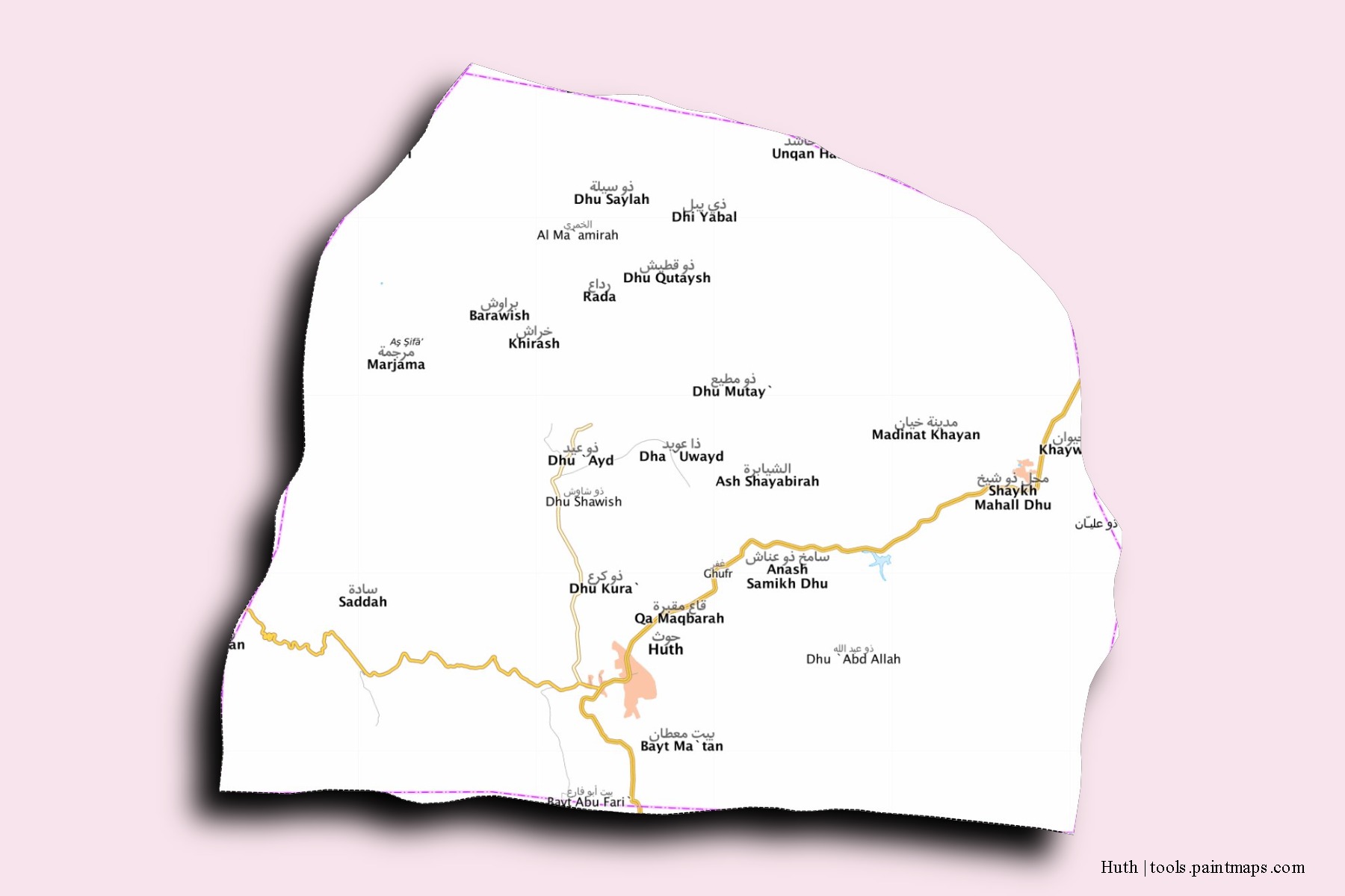 Mapa de barrios y pueblos de Huth con efecto de sombra 3D