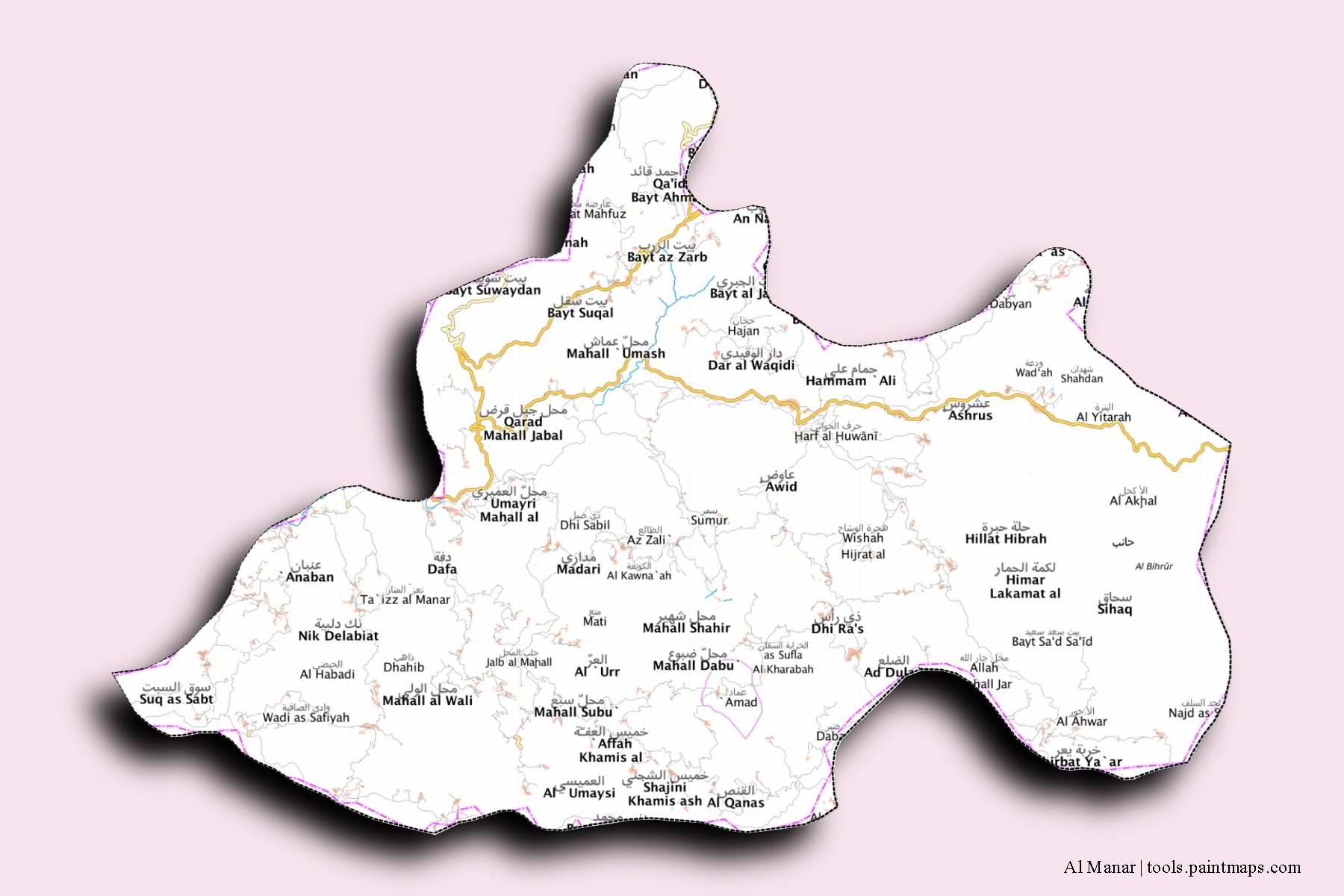 3D gölge efektli Al Manar mahalleleri ve köyleri haritası