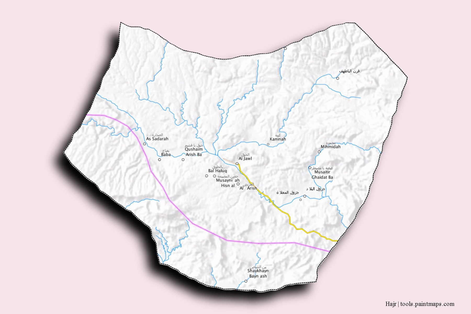 3D gölge efektli Hajr mahalleleri ve köyleri haritası