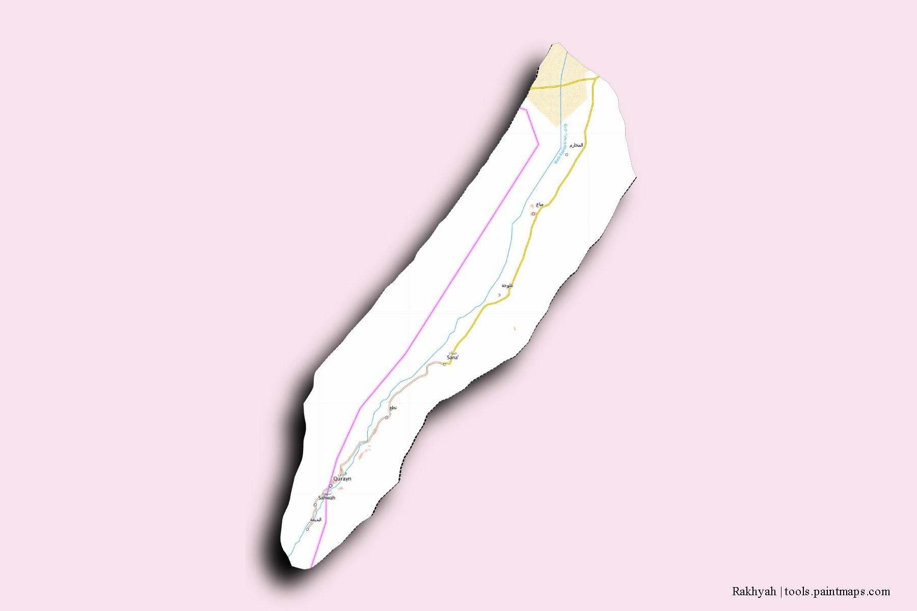 Rakhyah neighborhoods and villages map with 3D shadow effect